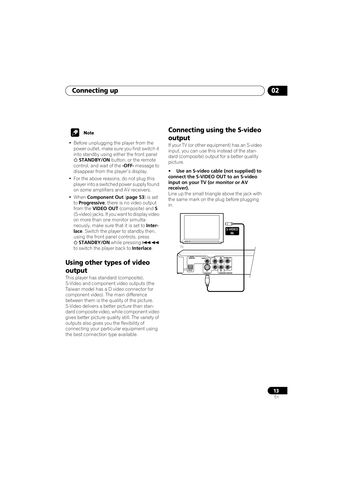 Pioneer DV-566K-s Connecting up, Using other types of video output, Connecting using the S-video output 