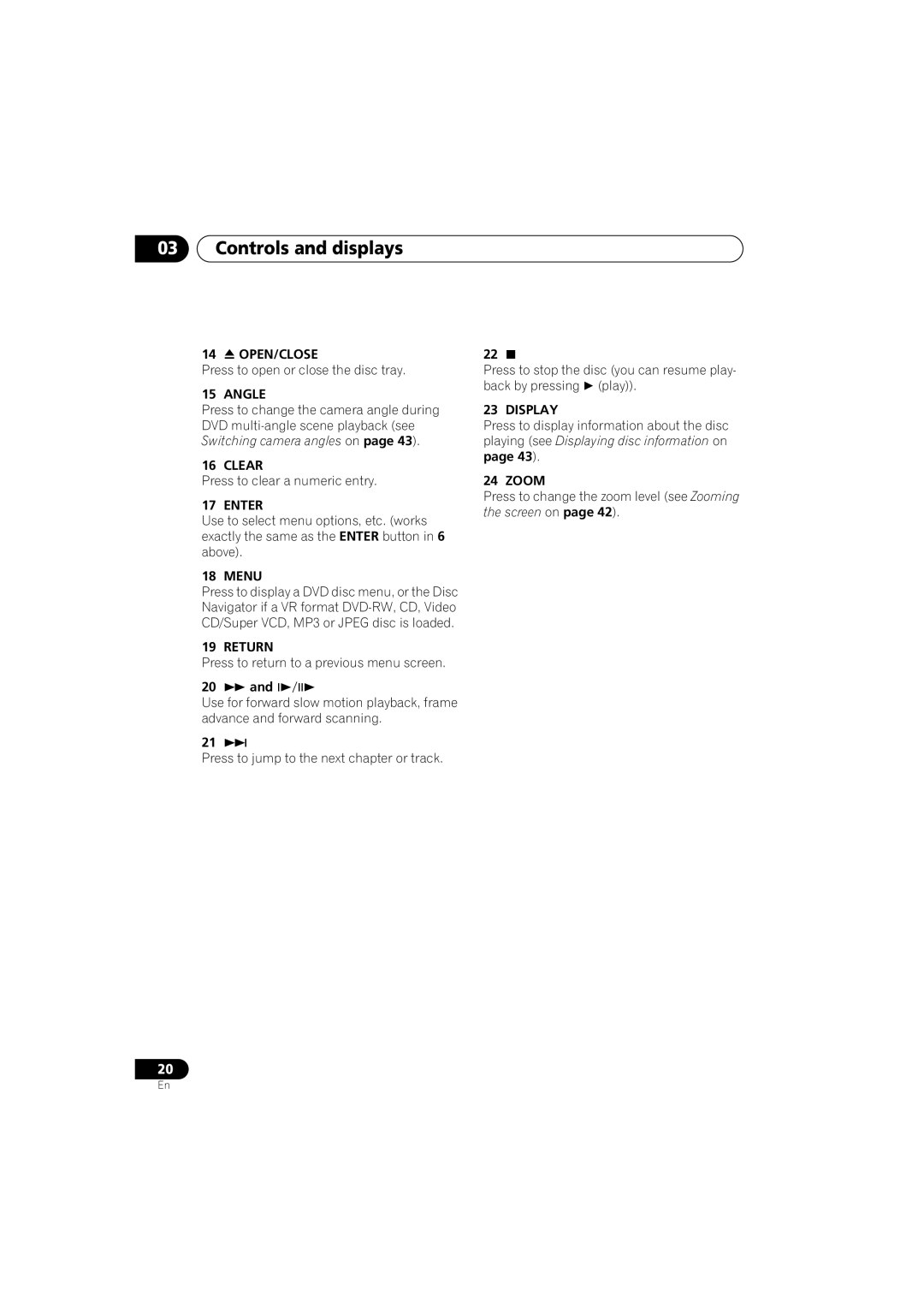 Pioneer DV-566K-s operating instructions Press to open or close the disc tray, Press to clear a numeric entry 