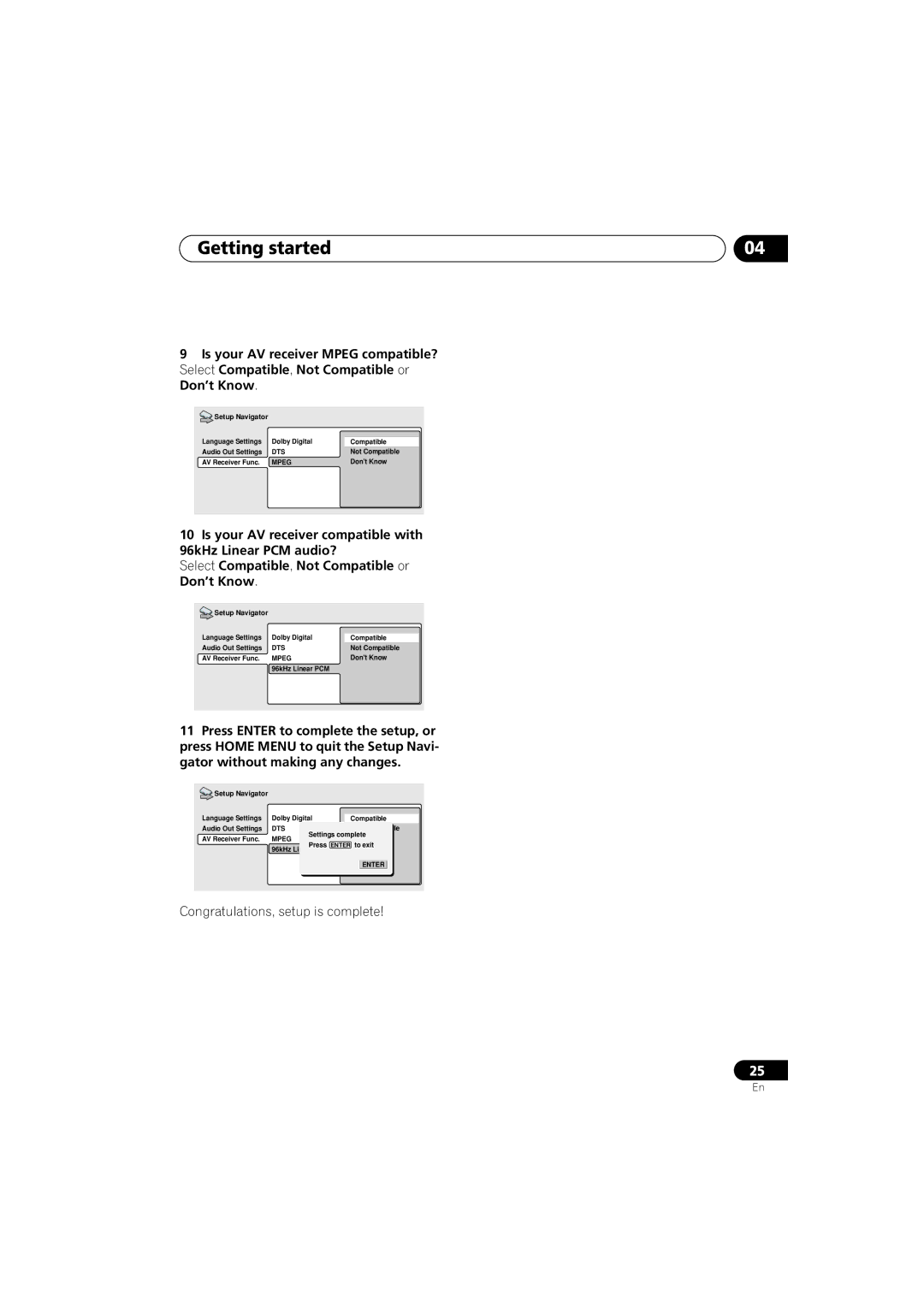 Pioneer DV-566K-s operating instructions Congratulations, setup is complete 