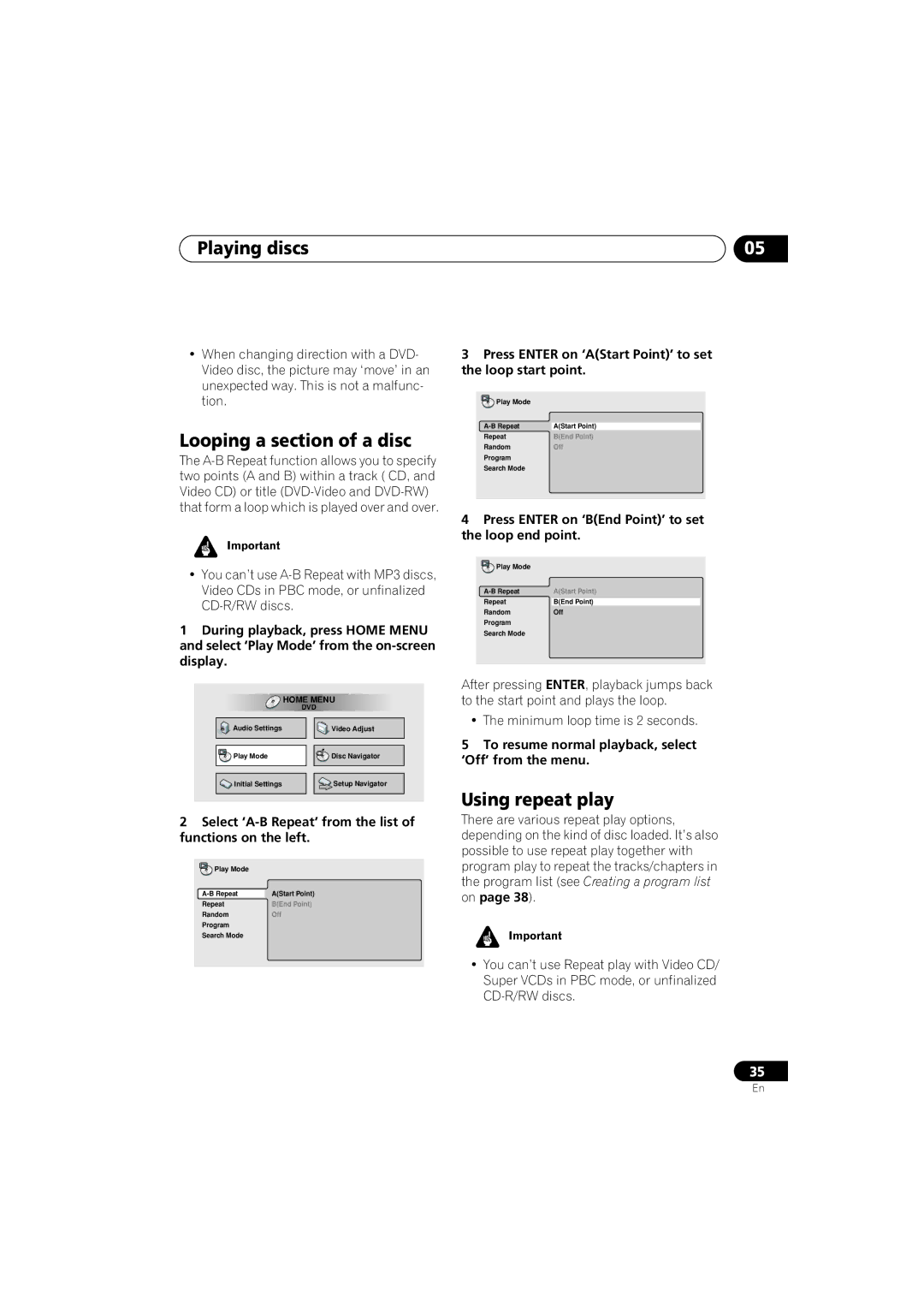 Pioneer DV-566K-s operating instructions Looping a section of a disc, Using repeat play 