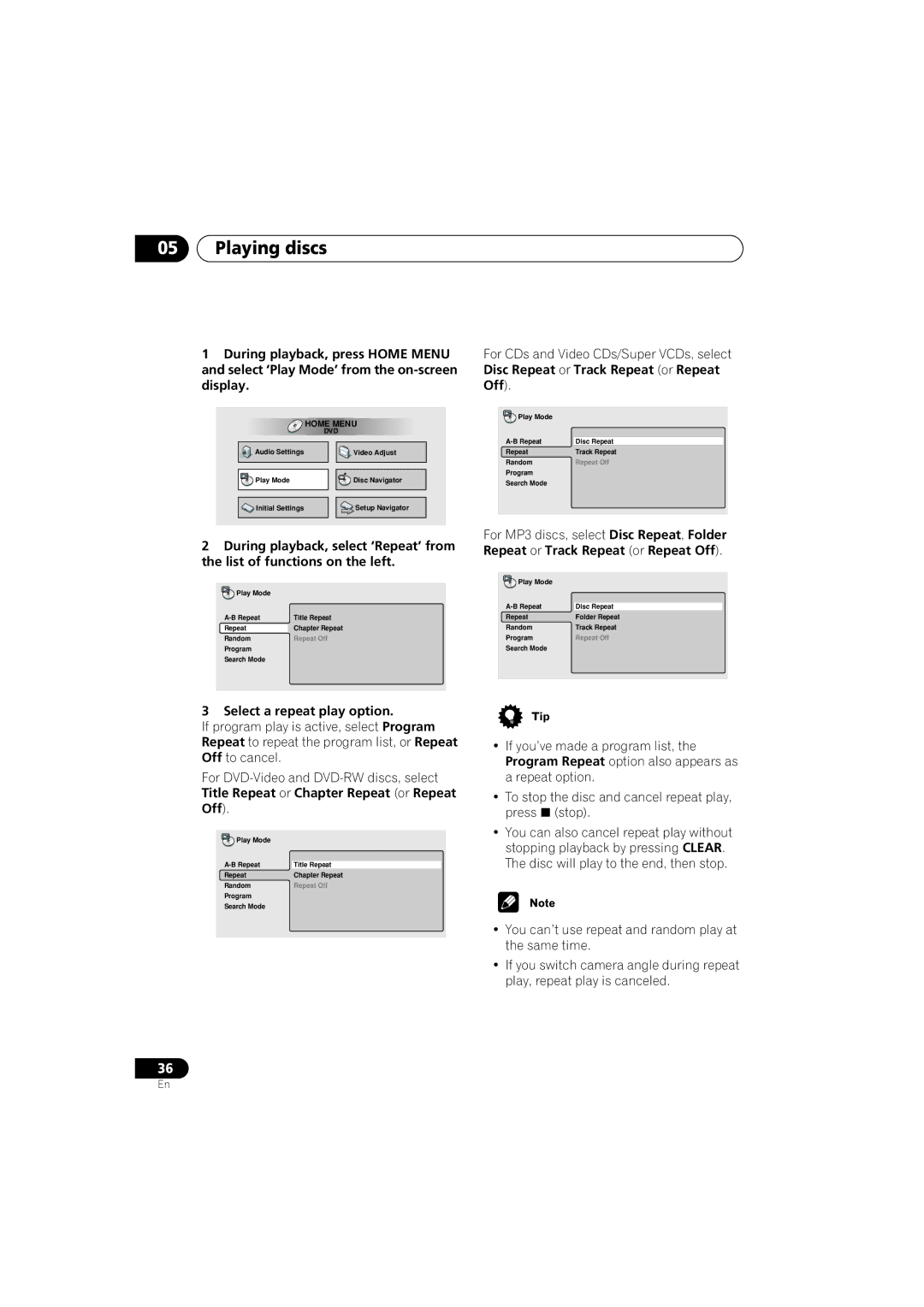 Pioneer DV-566K-s operating instructions Select a repeat play option 