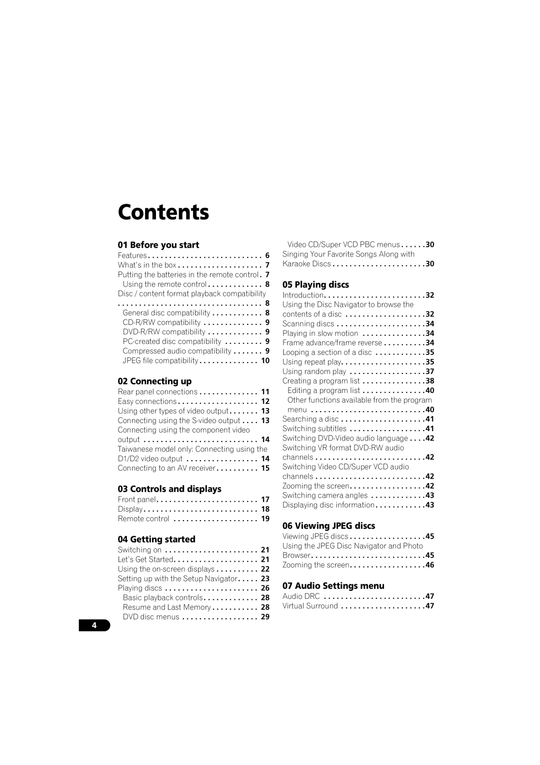 Pioneer DV-566K-s operating instructions Contents 