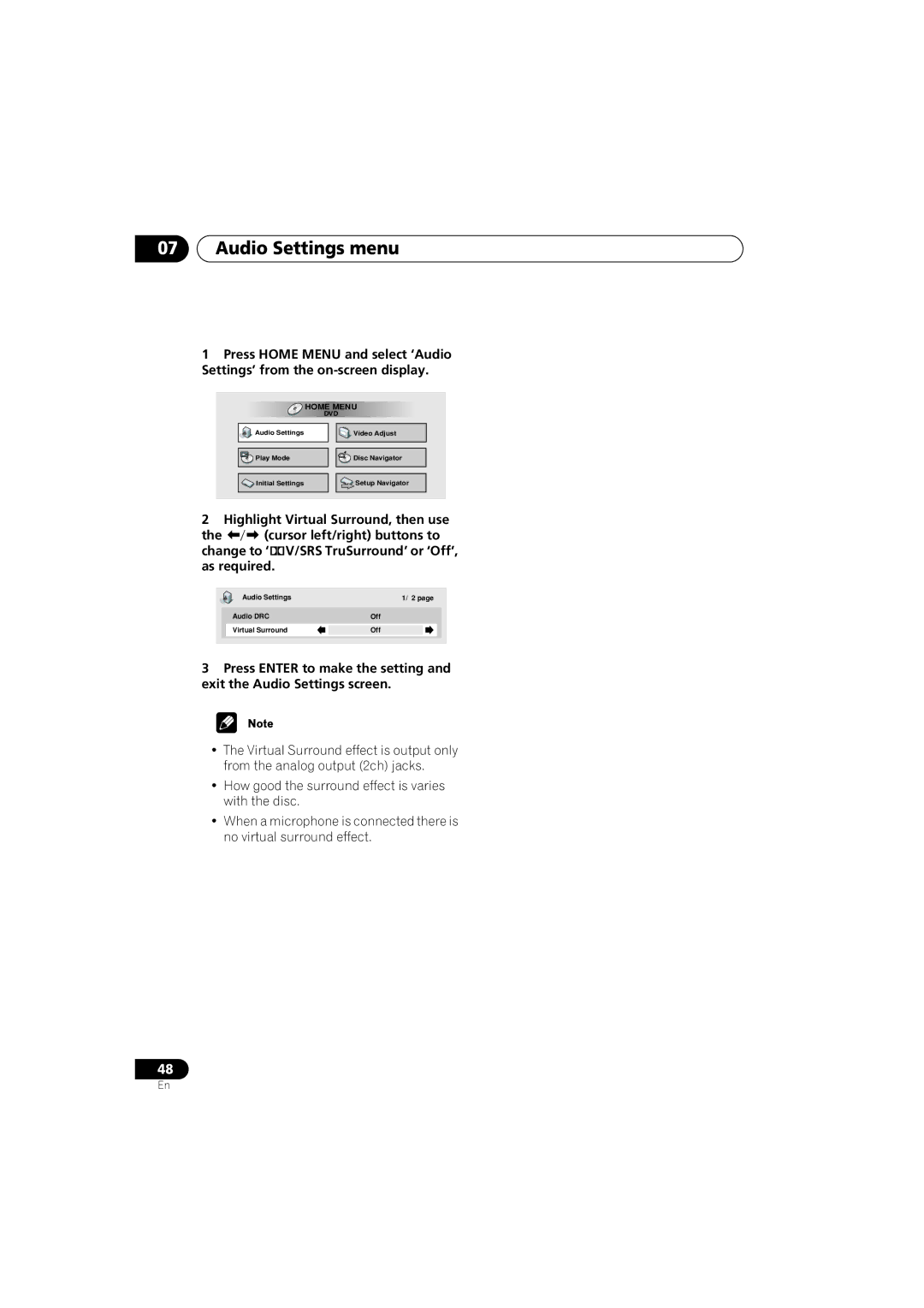 Pioneer DV-566K-s operating instructions Audio Settings menu 