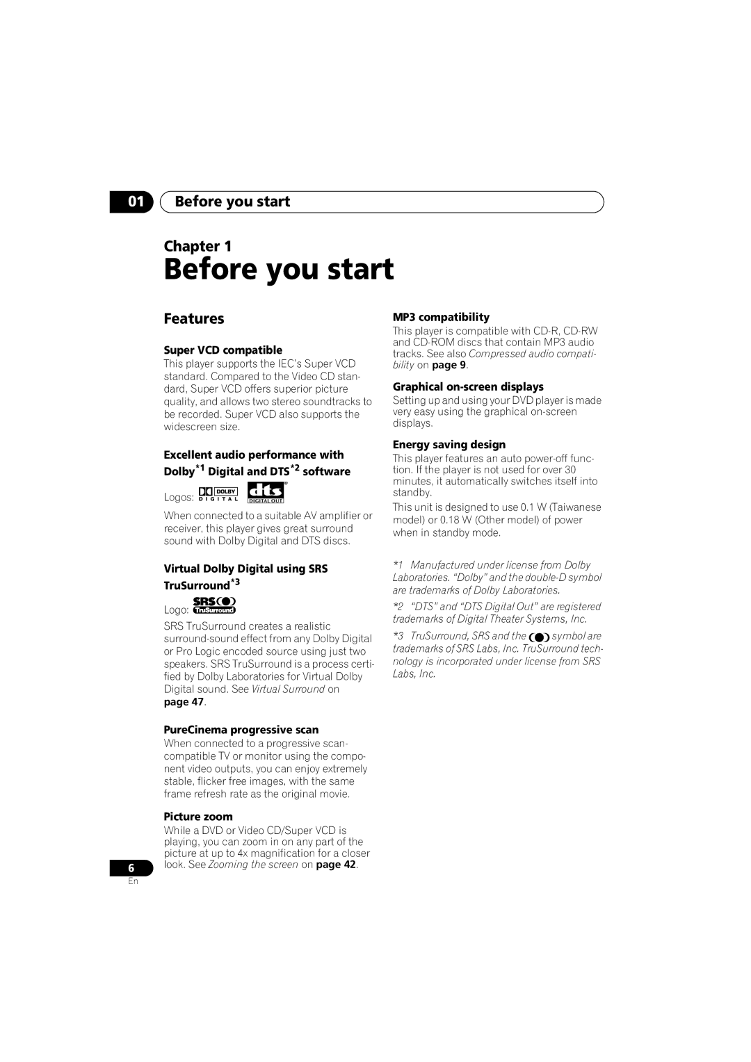 Pioneer DV-566K-s operating instructions Before you start Chapter, Features 