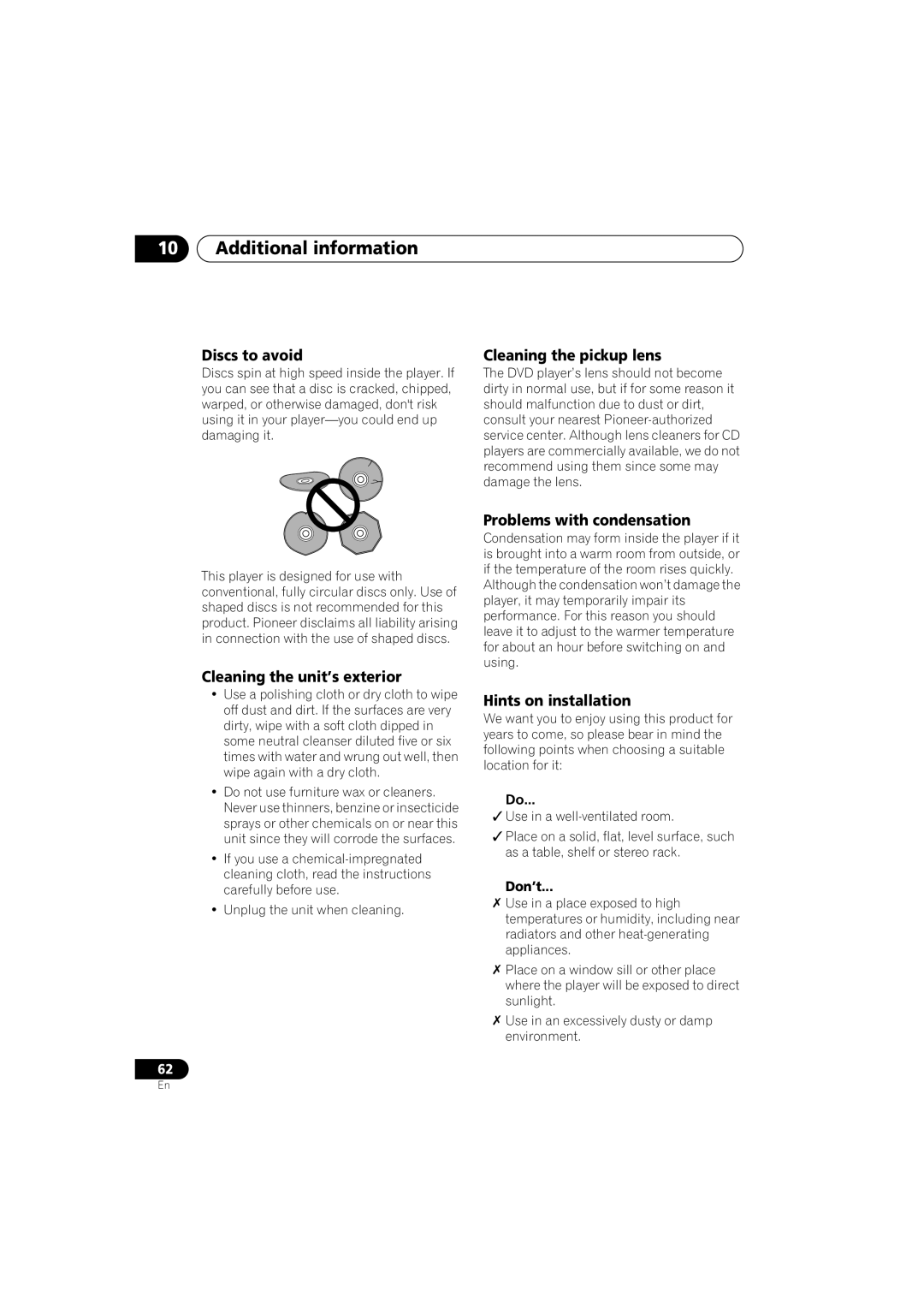 Pioneer DV-566K-s operating instructions Additional information 