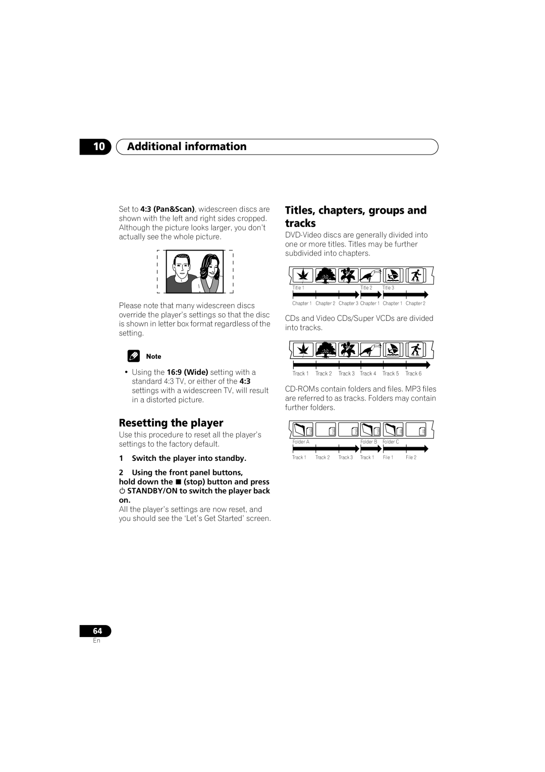 Pioneer DV-566K-s operating instructions Resetting the player, Titles, chapters, groups and tracks 