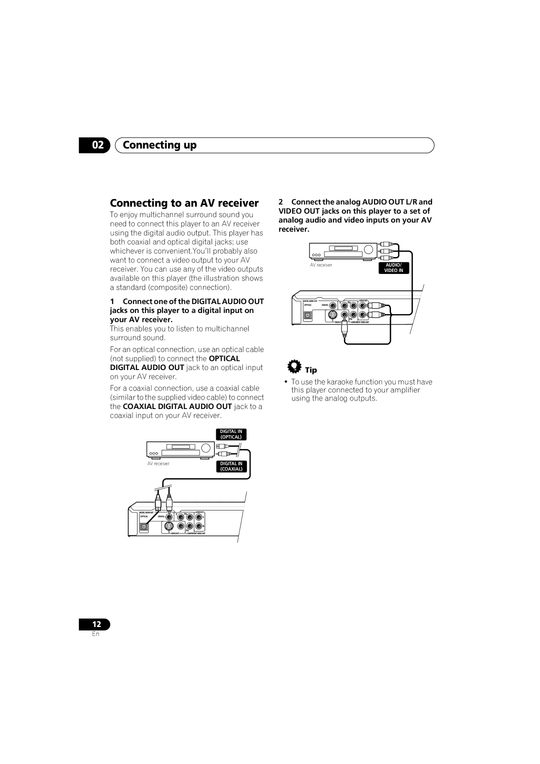 Pioneer DV-575K-s operating instructions Connecting up Connecting to an AV receiver, Tip 