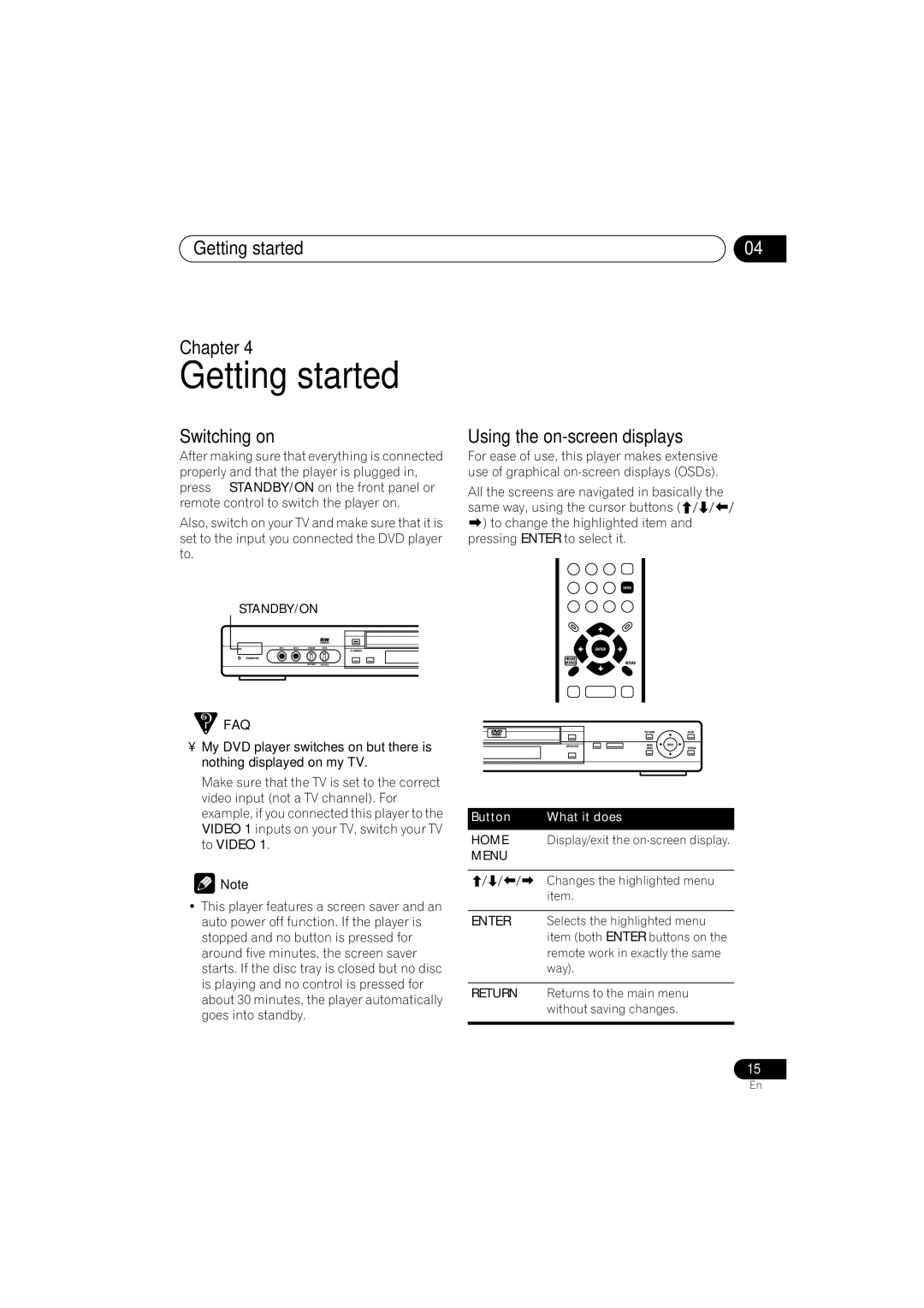 Pioneer DV-575K-s operating instructions Getting started Chapter, Switching on 