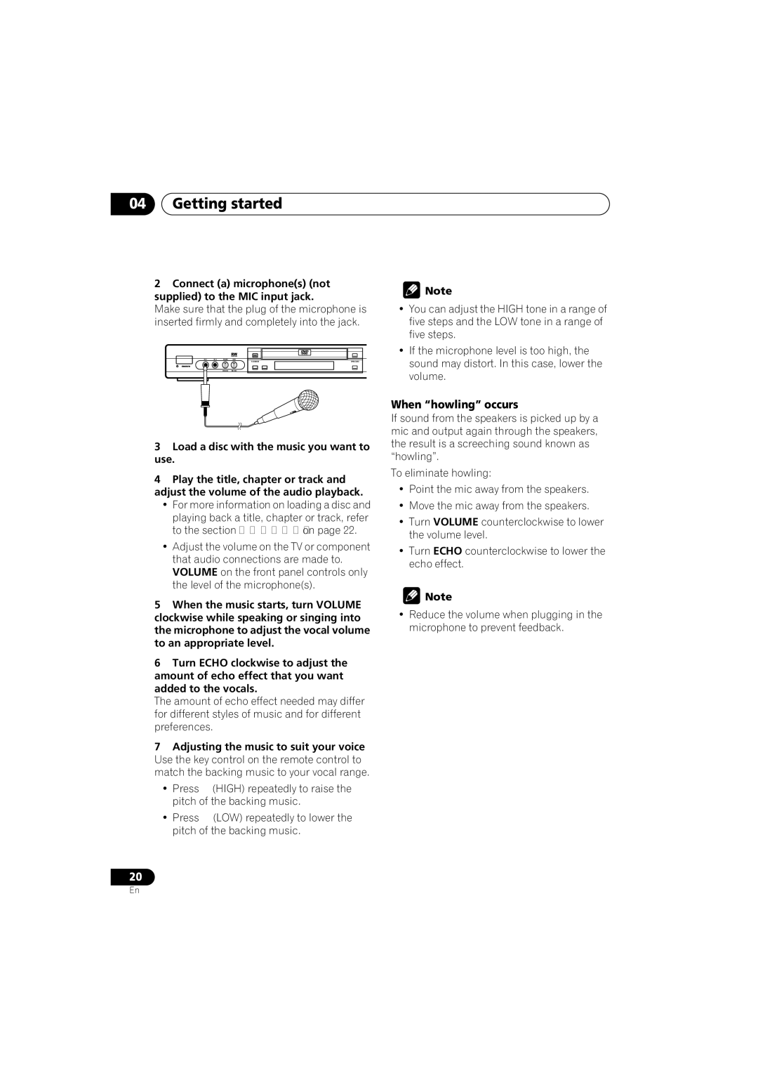 Pioneer DV-575K-s operating instructions When howling occurs 