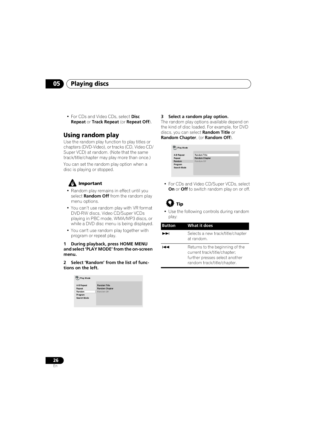 Pioneer DV-575K-s operating instructions Using random play, Select a random play option 