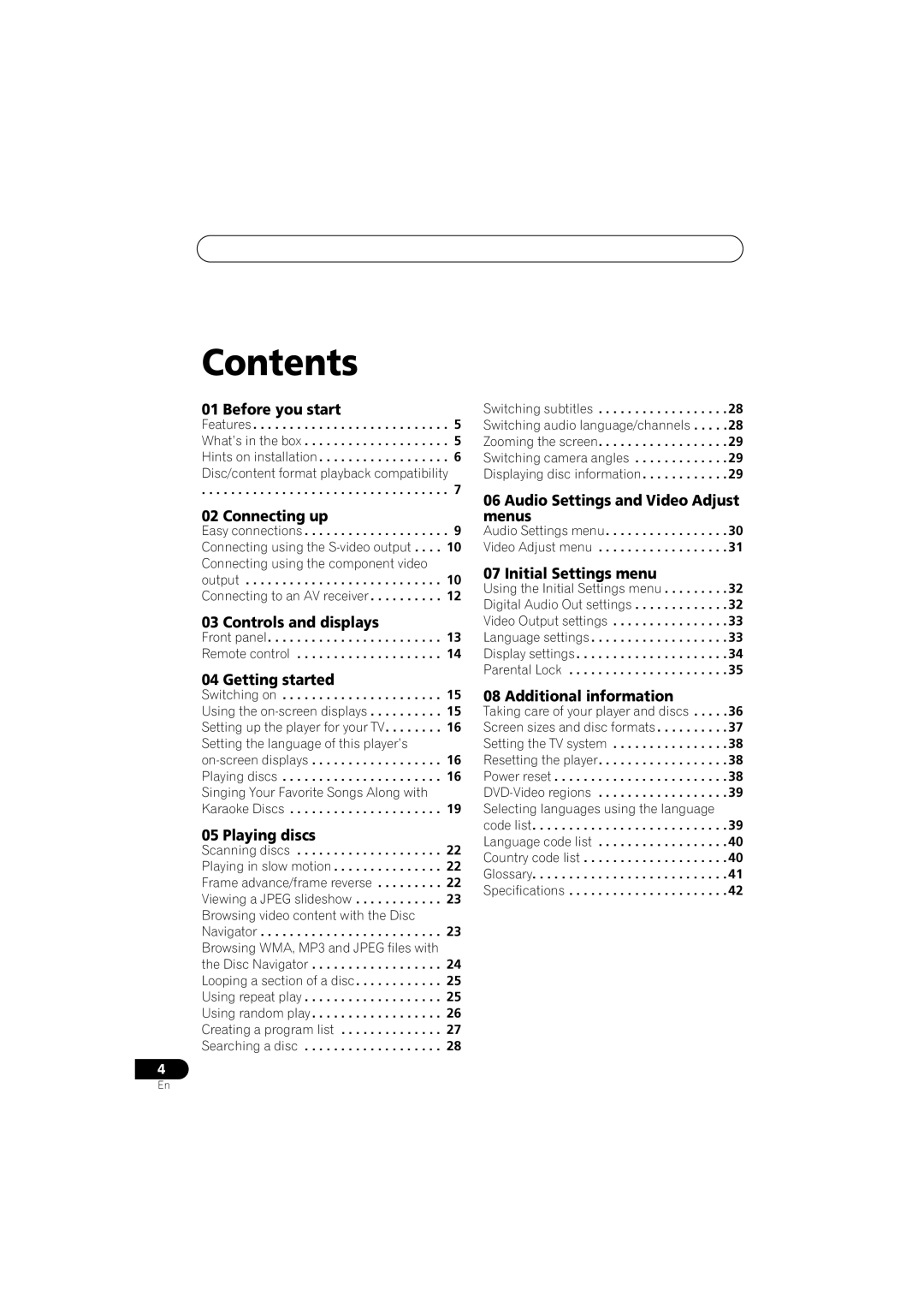 Pioneer DV-575K-s operating instructions Contents 