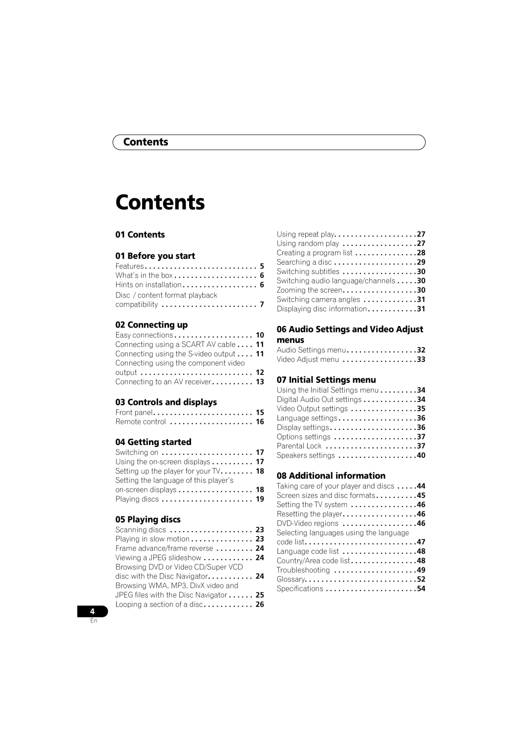 Pioneer DV-585A-S, DV-585A-K operating instructions Contents 