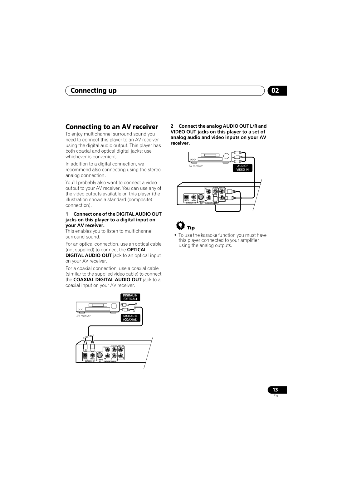 Pioneer DV-585K-s operating instructions Connecting up Connecting to an AV receiver, Tip 