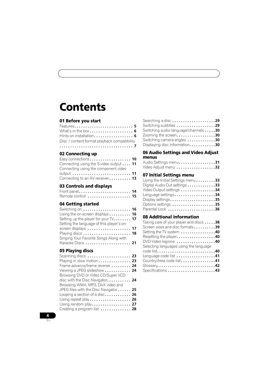 Pioneer DV-585K-s operating instructions Contents 