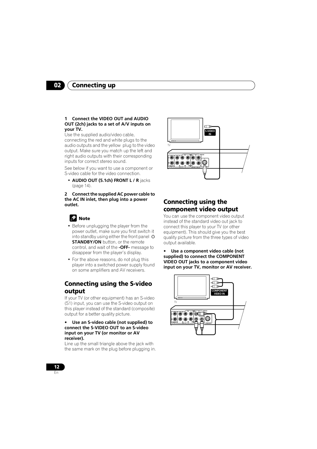 Pioneer DV-588A-S Connecting up, Connecting using the S-video output, Connecting using the component video output 