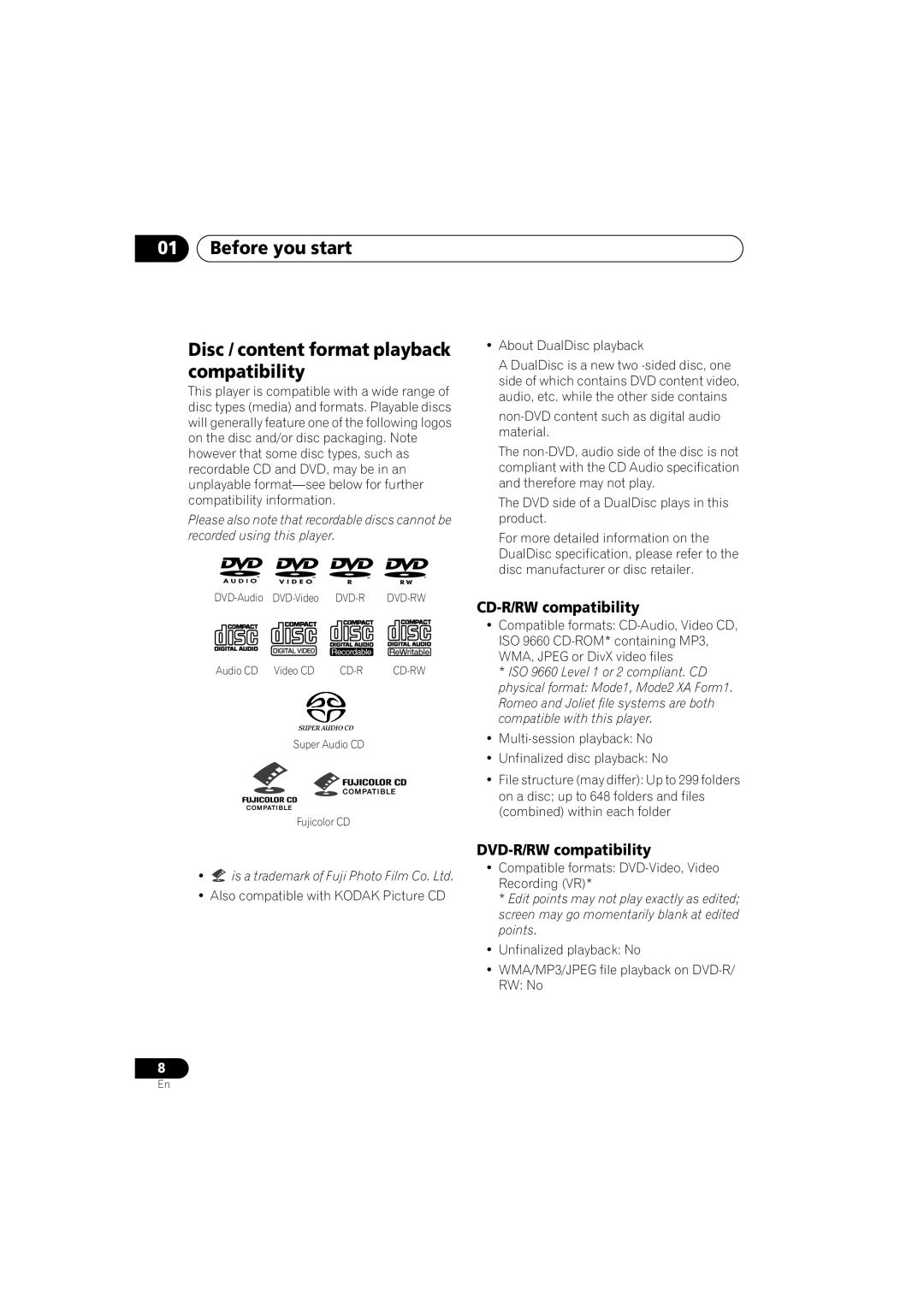 Pioneer DV-588A-S operating instructions CD-R/RW compatibility, DVD-R/RW compatibility 