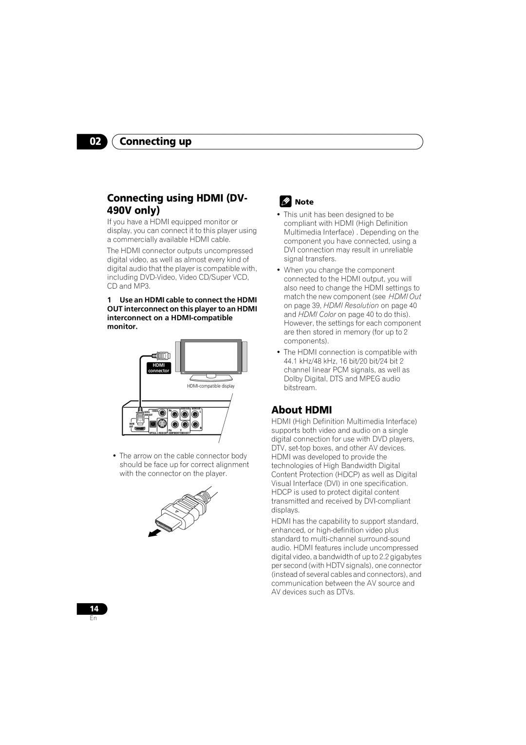 Pioneer DV-595K-S, DV-490V-S operating instructions Connecting up Connecting using Hdmi DV- 490V only, About Hdmi 