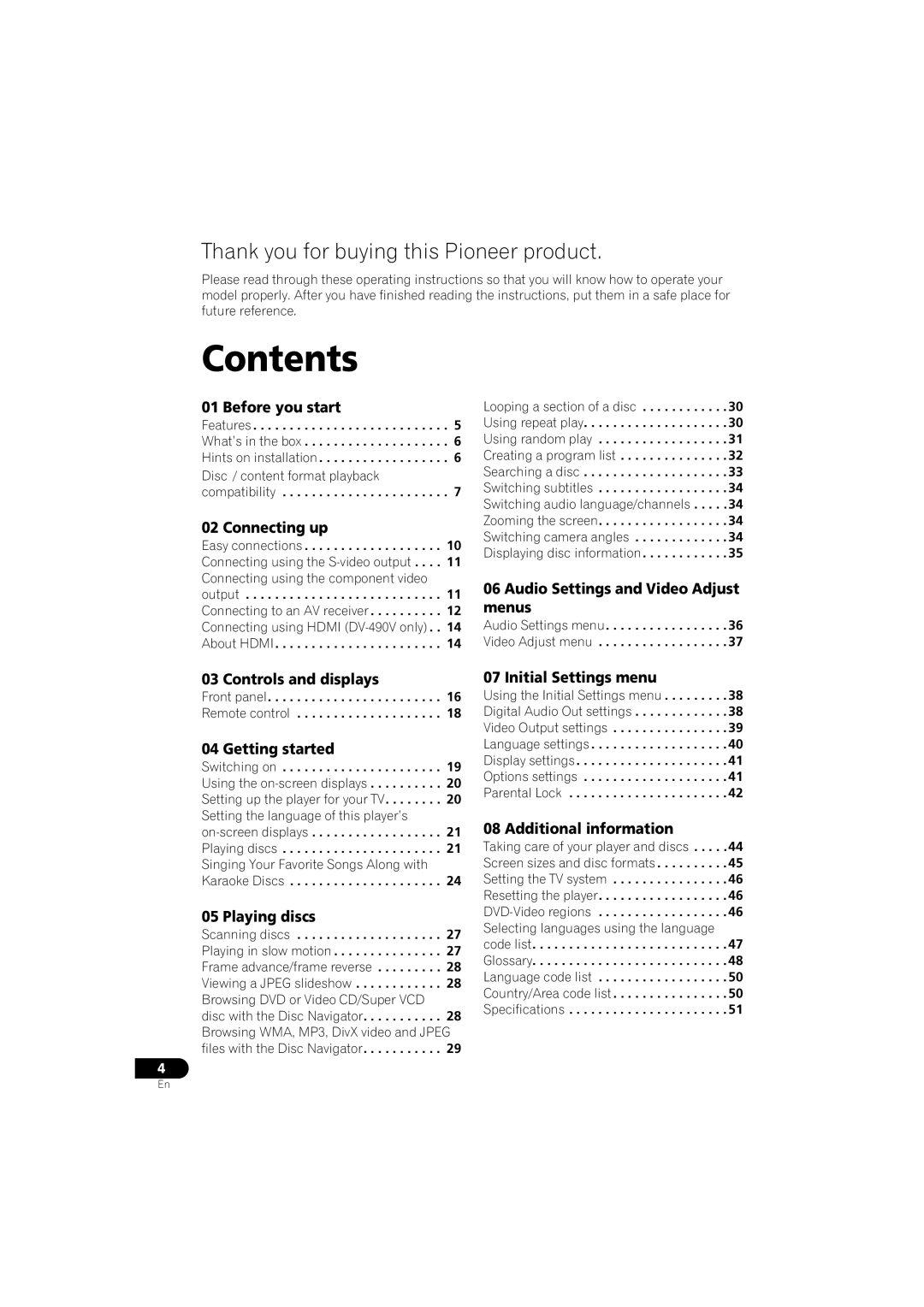 Pioneer DV-595K-S, DV-490V-S operating instructions Contents 