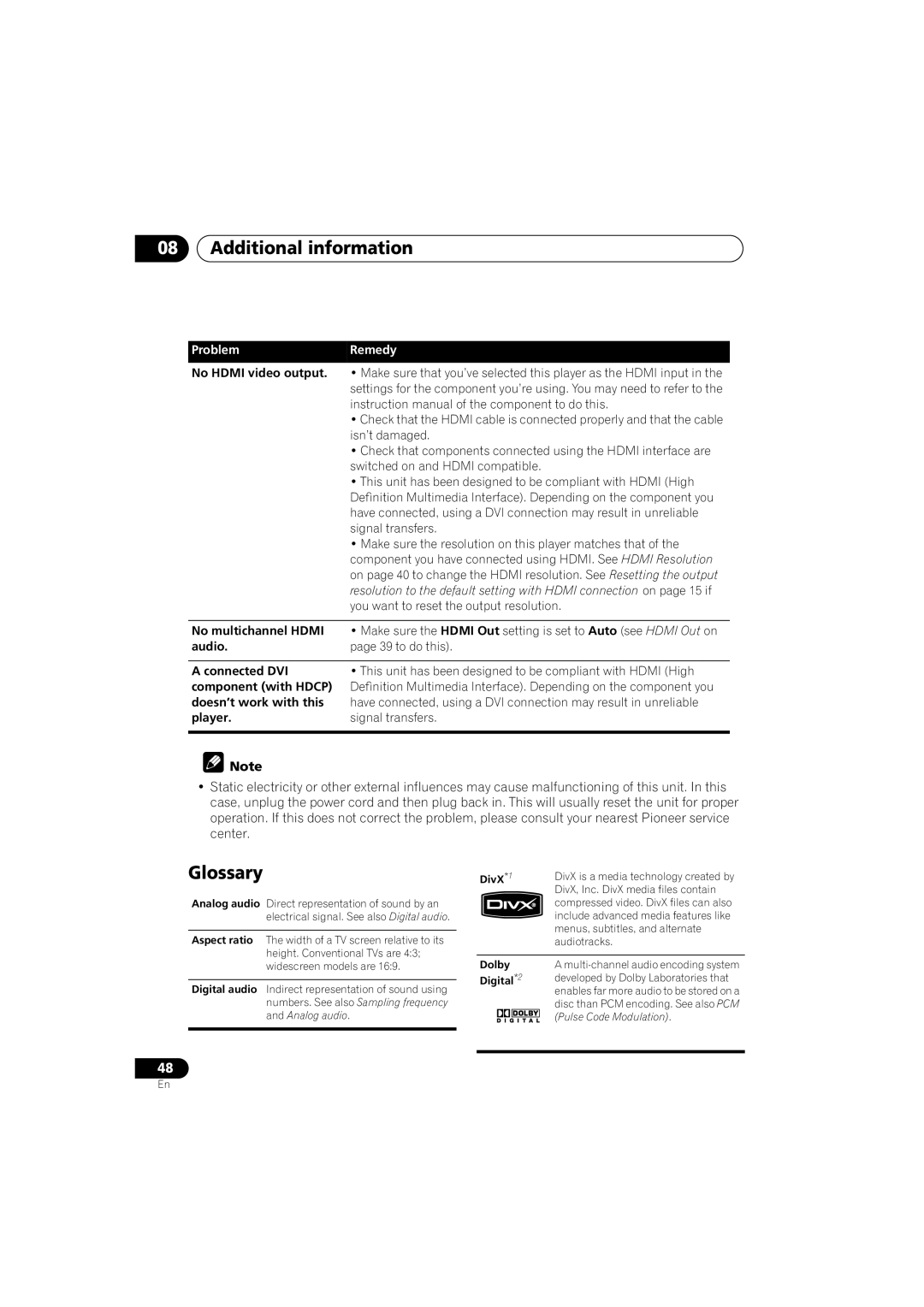 Pioneer DV-595K-S, DV-490V-S operating instructions Glossary 