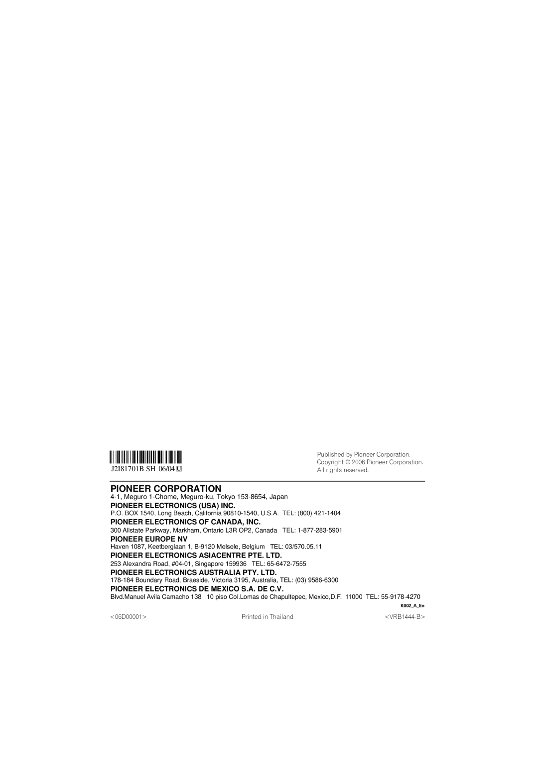 Pioneer DV-595K-S, DV-490V-S operating instructions Pioneer Corporation 