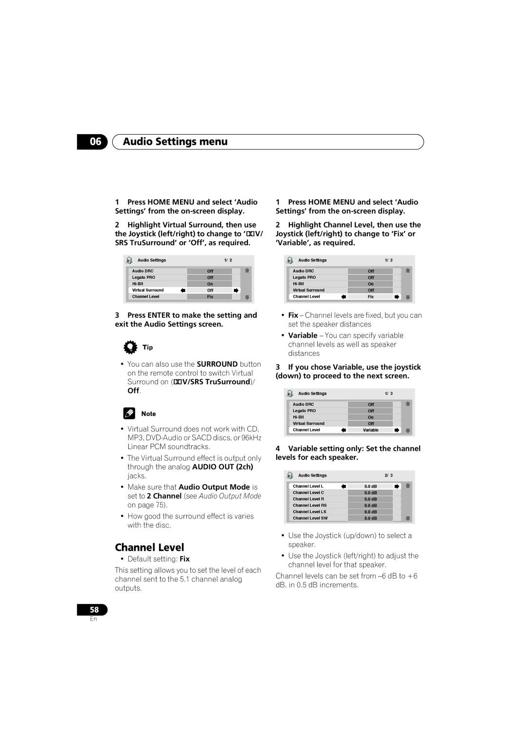 Pioneer DV-59AVI, DV-S969AVi operating instructions Channel Level 