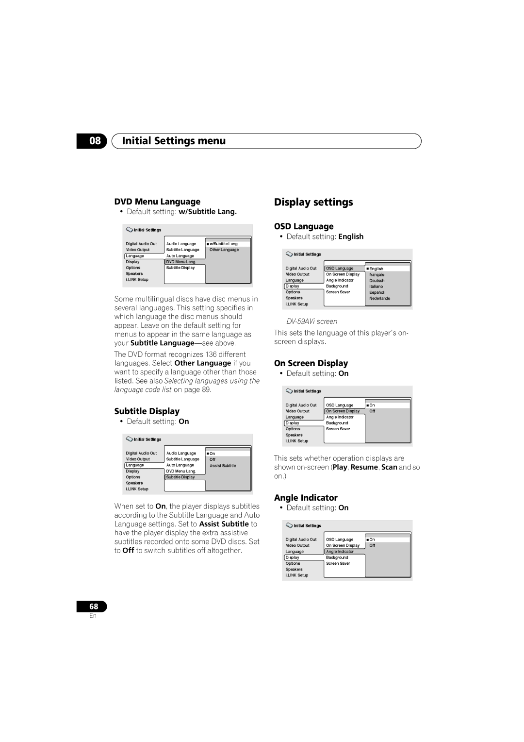 Pioneer DV-59AVI, DV-S969AVi operating instructions Display settings 