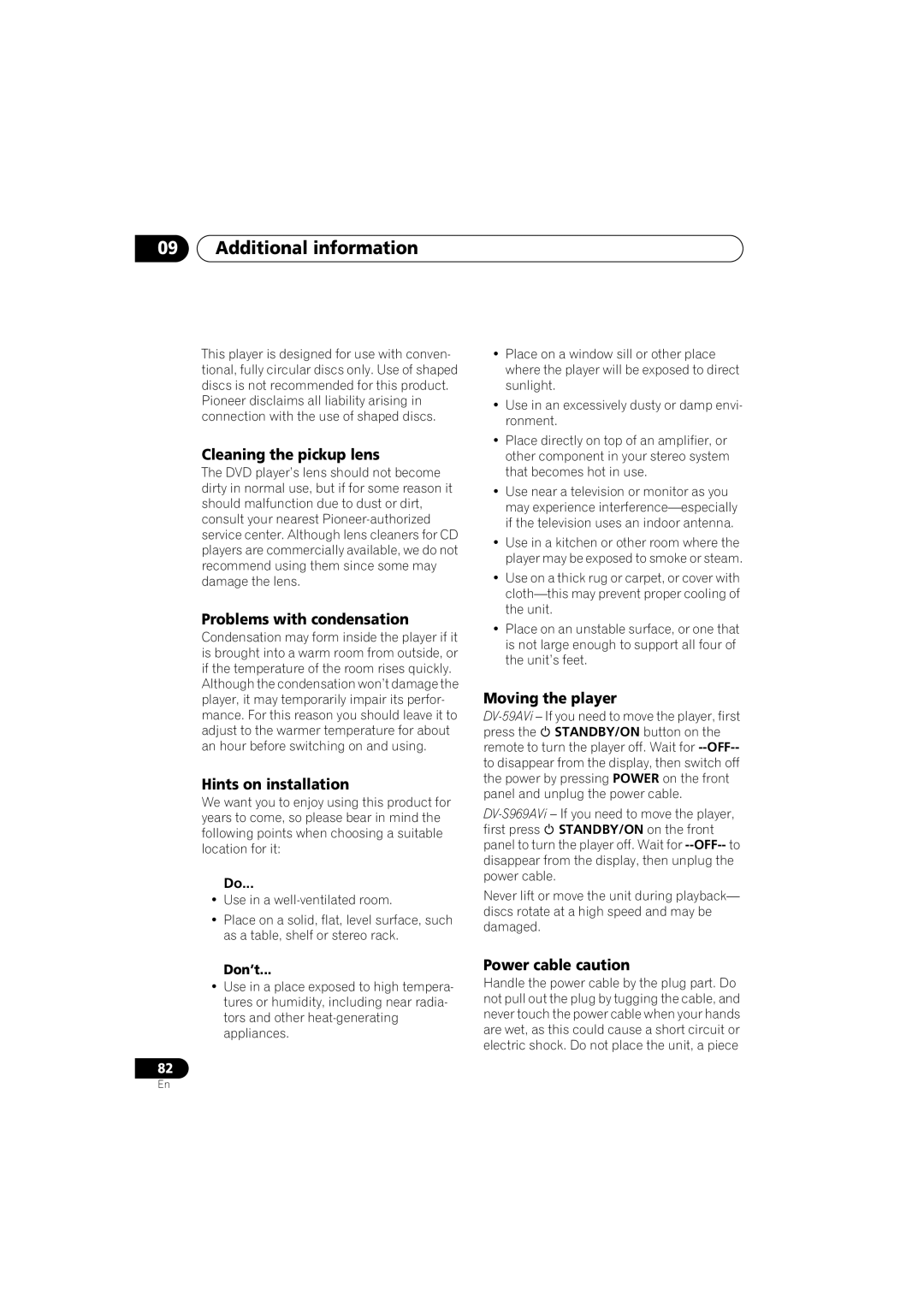 Pioneer DV-59AVI, DV-S969AVi operating instructions Additional information 