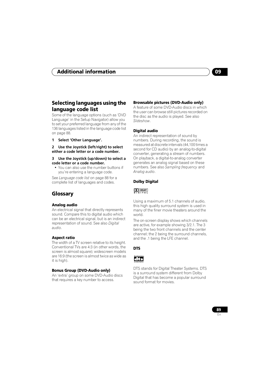 Pioneer DV-S969AVi, DV-59AVI operating instructions Glossary 