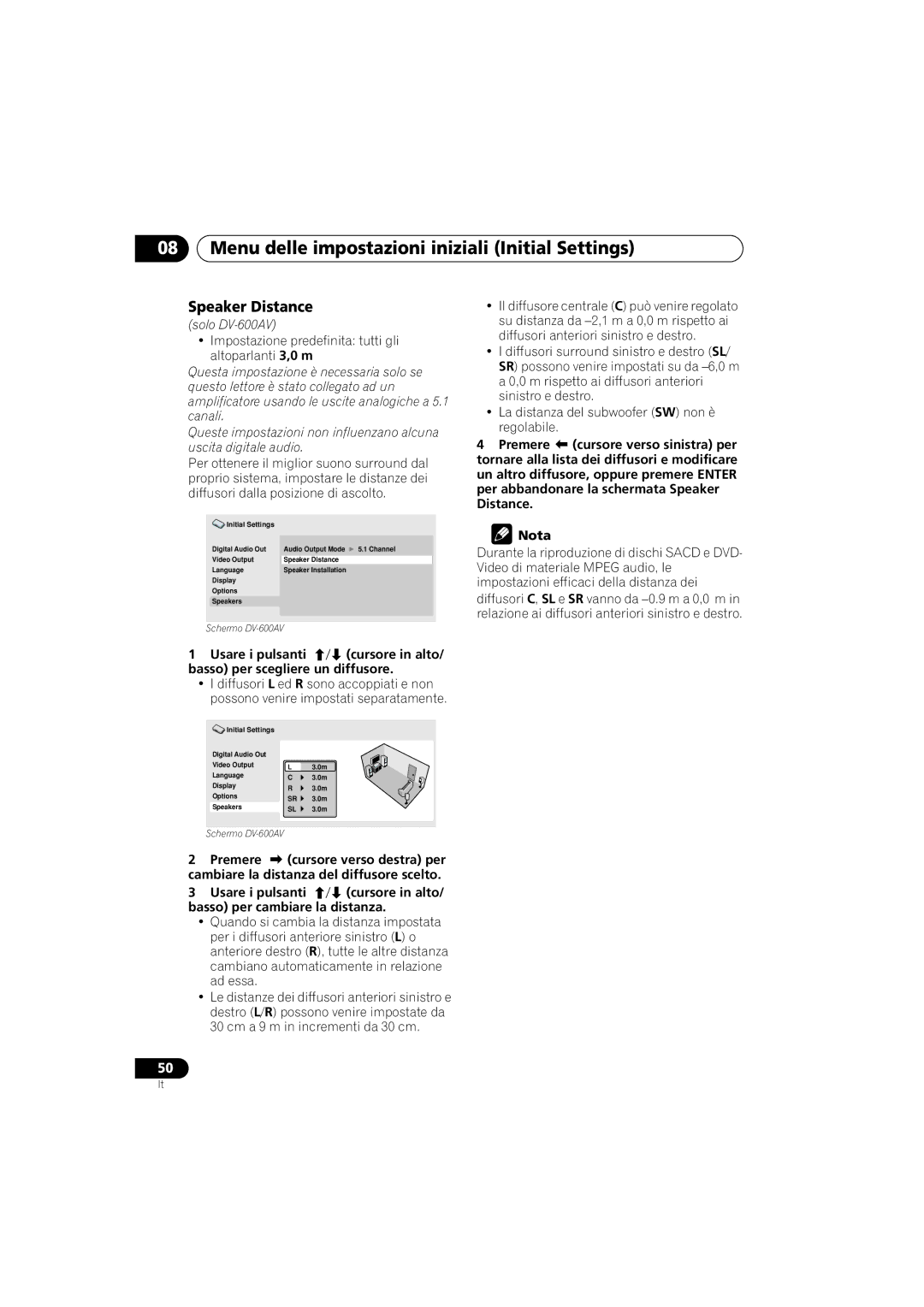 Pioneer DV-600AV-K, DV-400V-K operating instructions Usare i pulsanti, Basso per scegliere un diffusore, Premere 