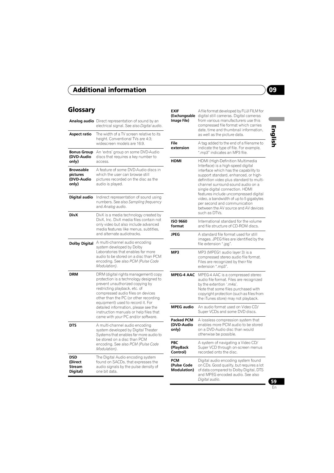 Pioneer DV-400V-K, DV-600AV-K operating instructions Additional information Glossary, DivX 