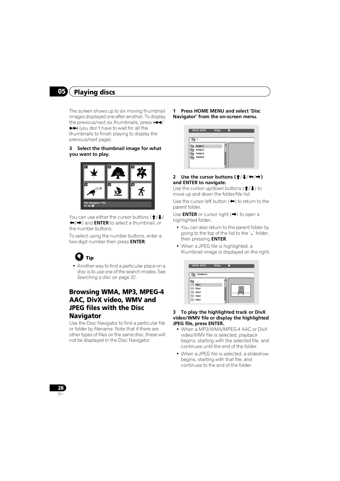 Pioneer DV-600AV-S Select the thumbnail image for what you want to play, Use the cursor buttons Enter to navigate 