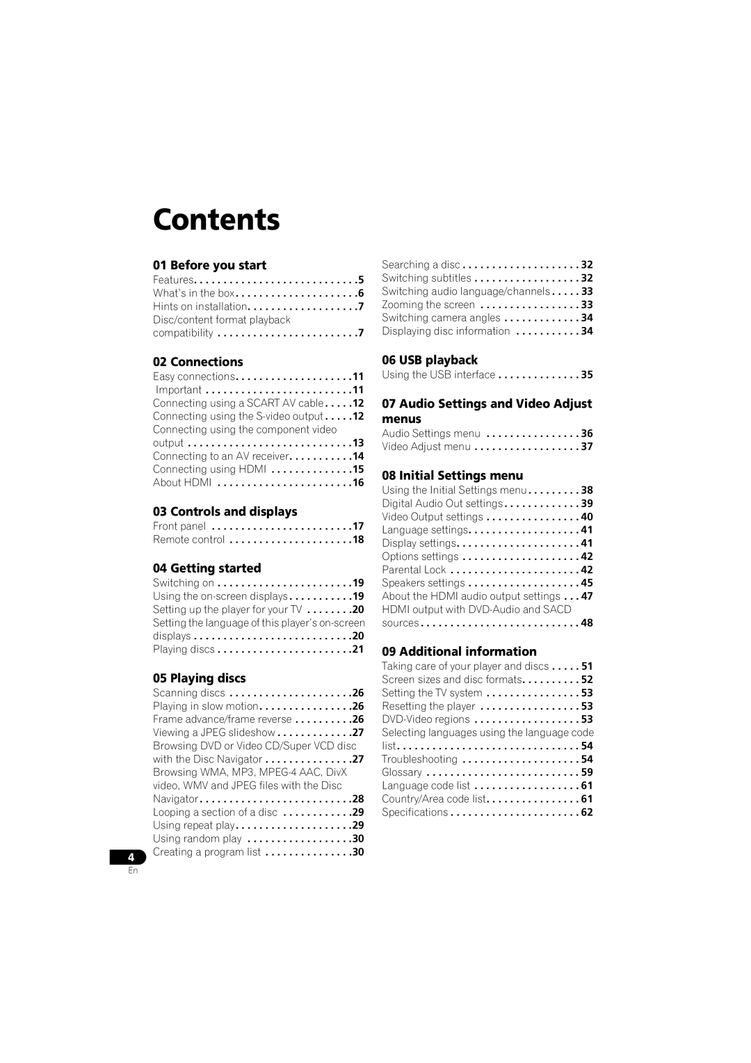 Pioneer DV-600AV-S operating instructions Contents 