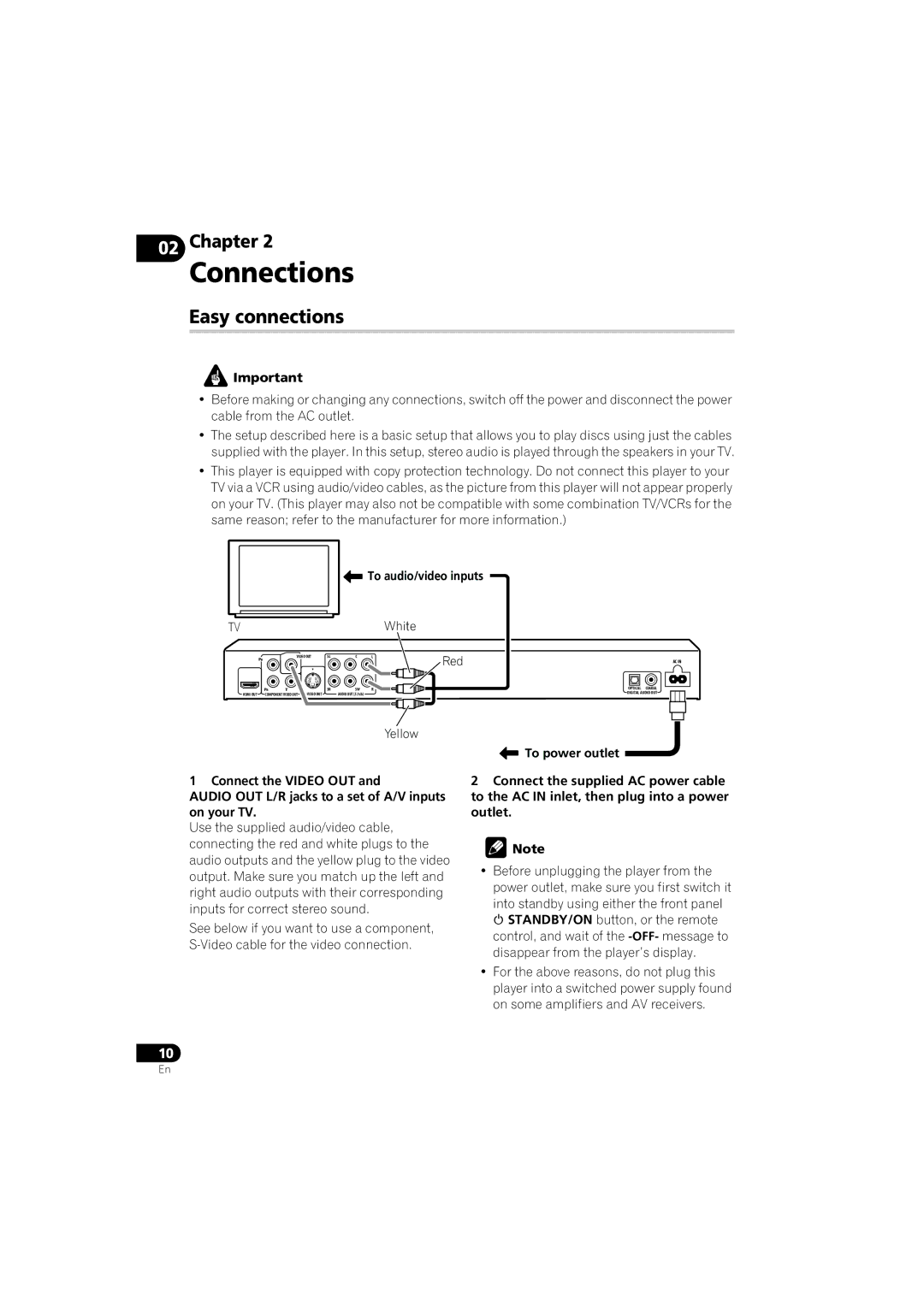 Pioneer DV-610AV-S, DV-610AV-K operating instructions Connections, Easy connections, To audio/video inputs, Red 