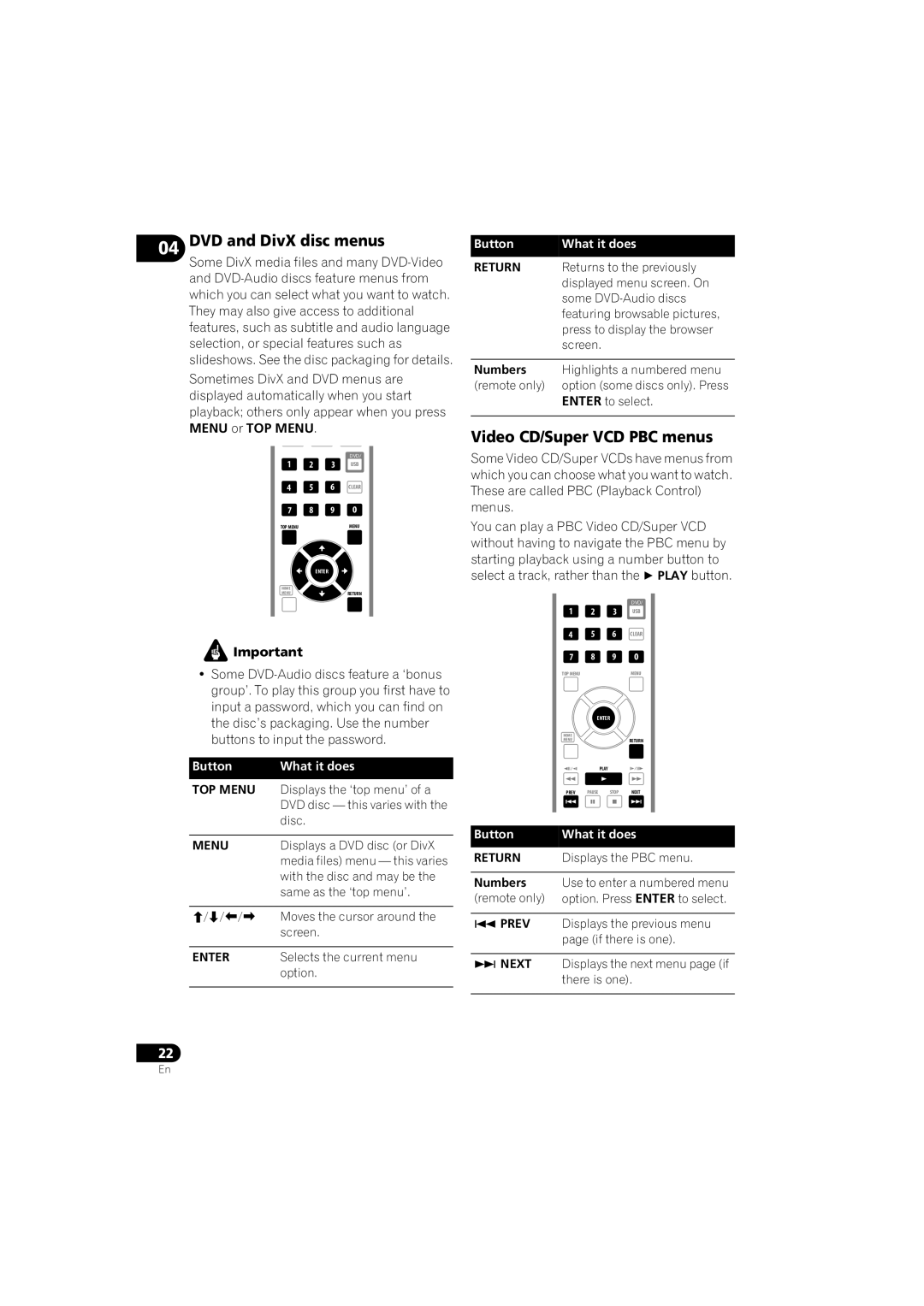 Pioneer DV-610AV-S, DV-610AV-K operating instructions DVD and DivX disc menus, Video CD/Super VCD PBC menus, TOP Menu 