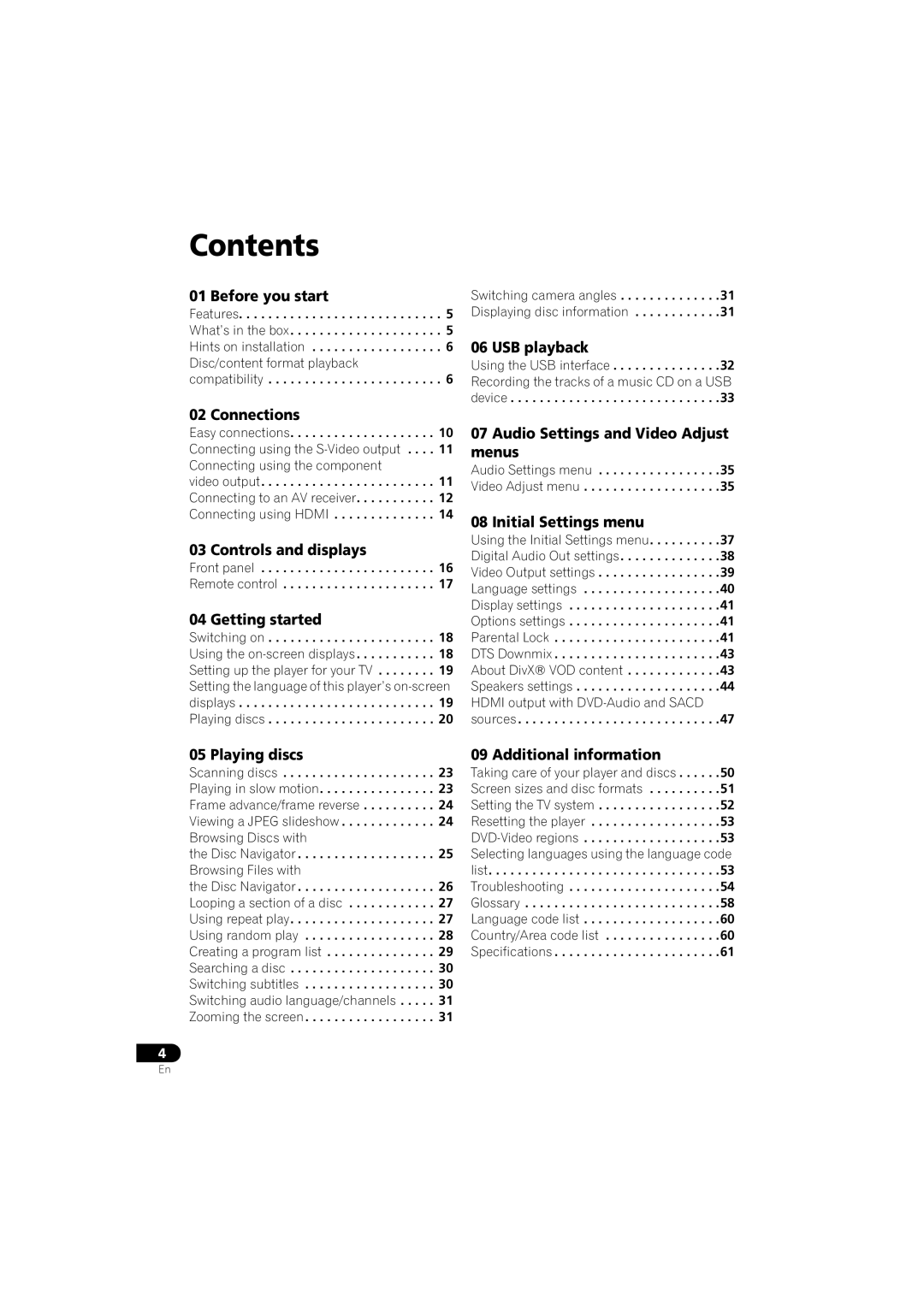 Pioneer DV-610AV-S, DV-610AV-K operating instructions Contents 