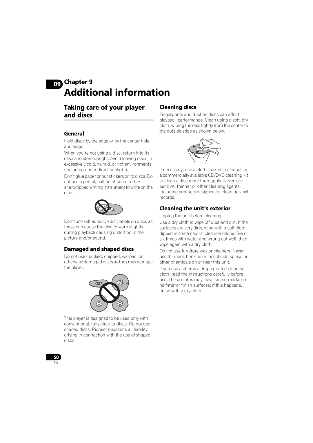 Pioneer DV-610AV-S, DV-610AV-K operating instructions Additional information, Taking care of your player and discs 