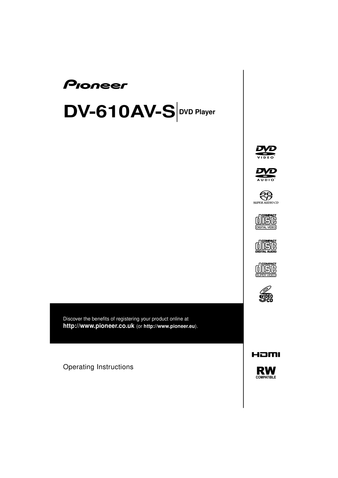 Pioneer DV-610AV-S operating instructions 