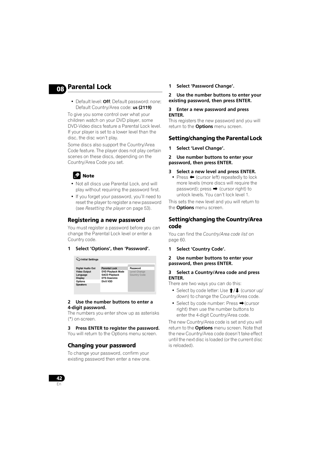 Pioneer DV-610AV-S Setting/changing the Parental Lock, Registering a new password, Changing your password 