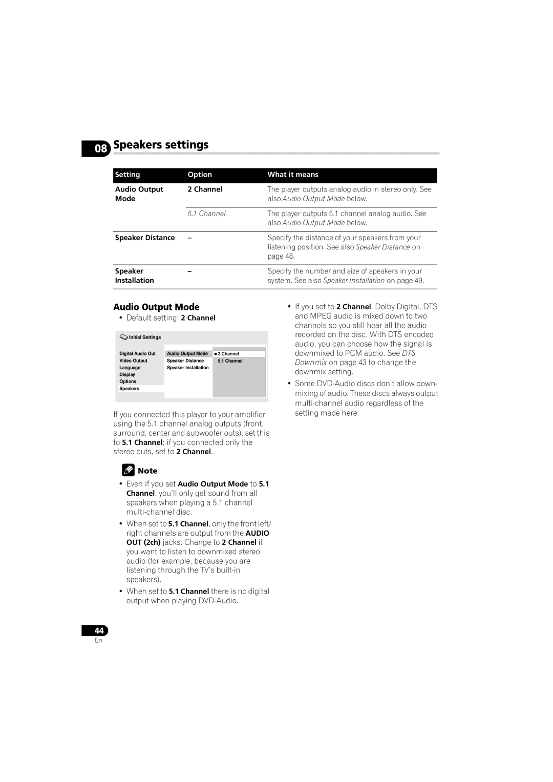 Pioneer DV-610AV-S operating instructions Speakers settings 