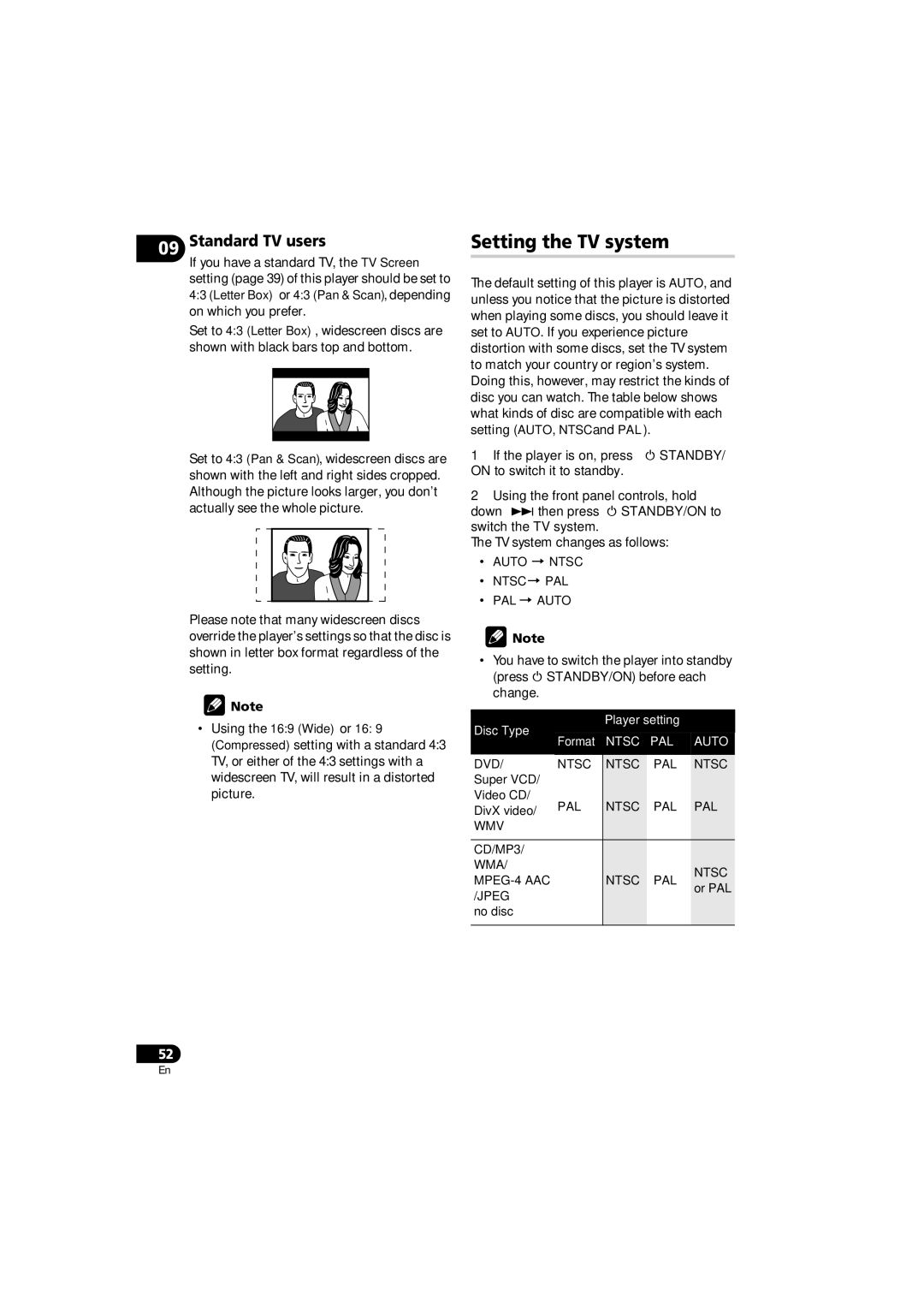 Pioneer DV-610AV-S operating instructions Setting the TV system, Standard TV users 