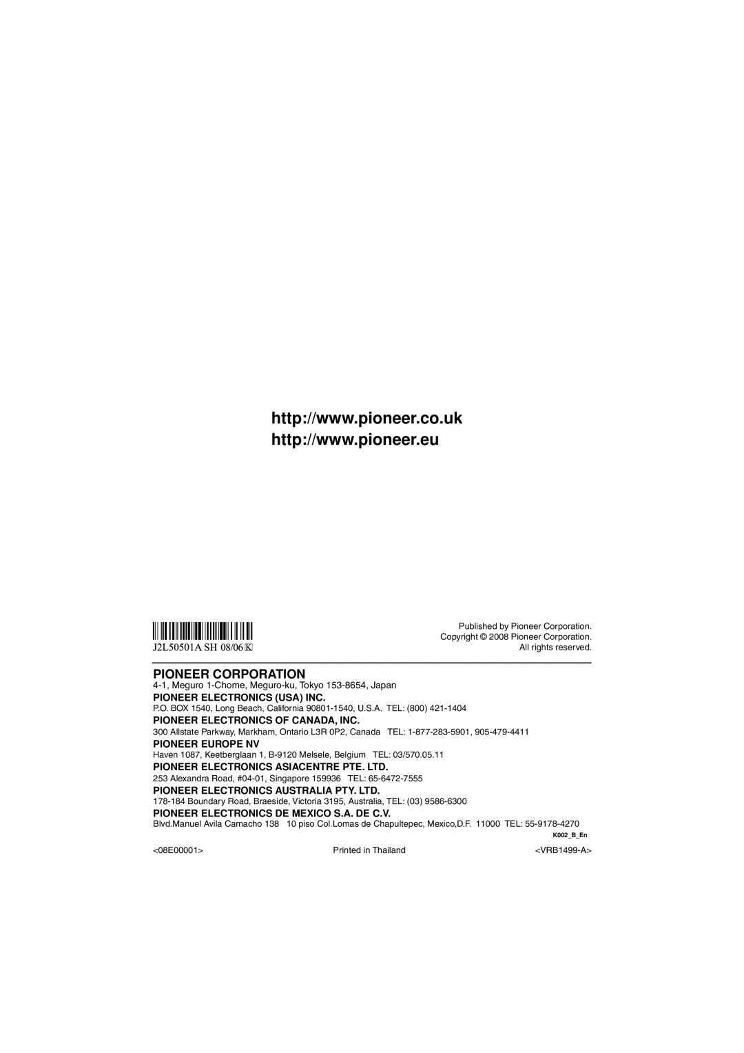 Pioneer DV-610AV-S operating instructions Pioneer Corporation 