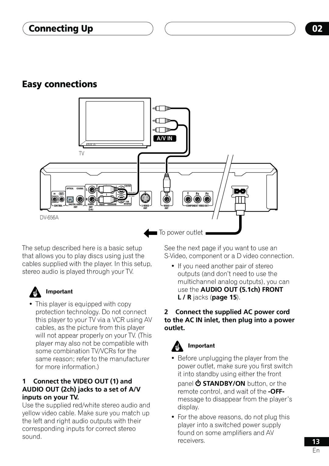 Pioneer DV-655A operating instructions Connecting Up Easy connections 