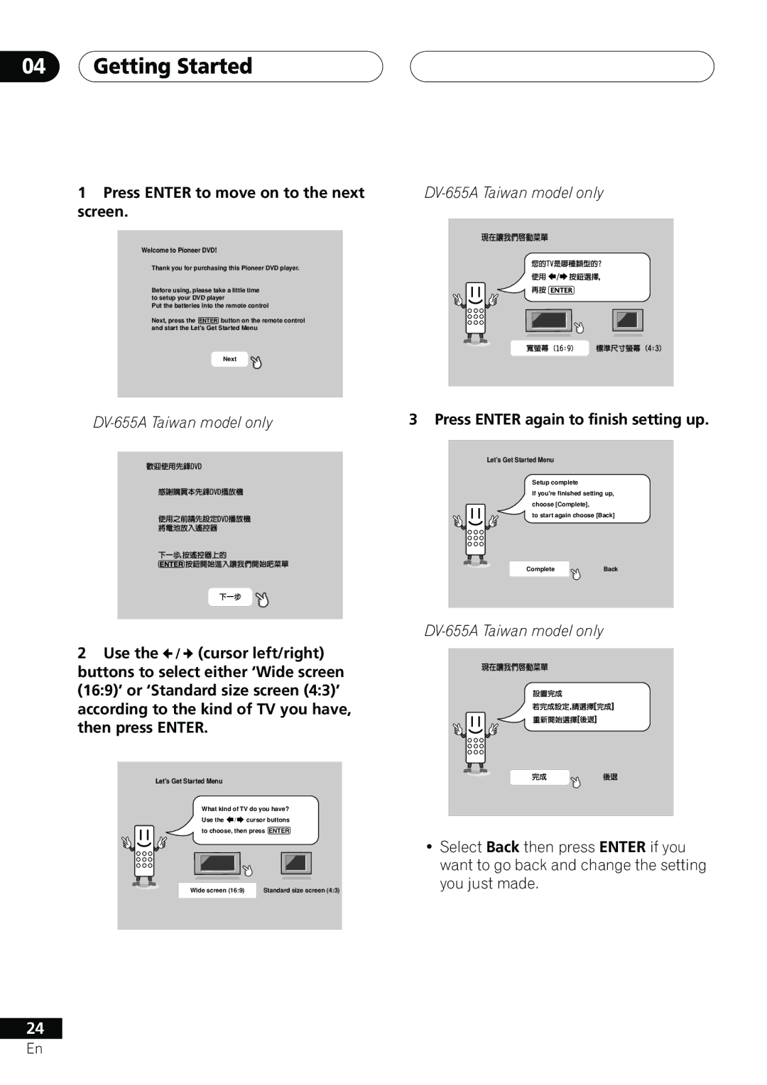 Pioneer DV-655A operating instructions Getting Started, Press Enter again to finish setting up 