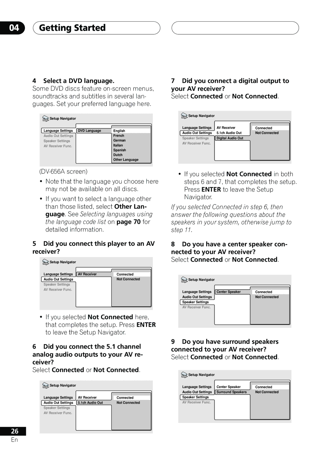 Pioneer DV-655A operating instructions Select a DVD language, Did you connect this player to an AV receiver? 