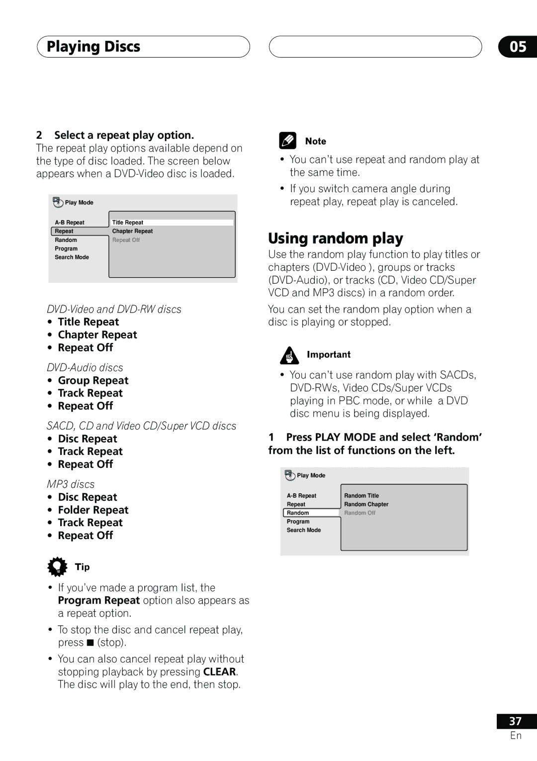 Pioneer DV-655A operating instructions Using random play 