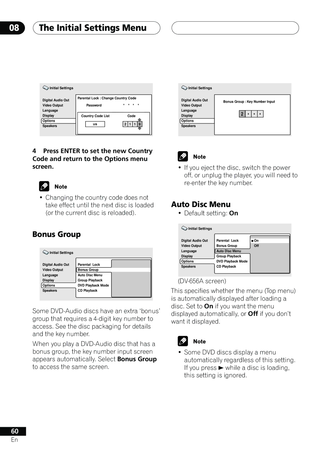 Pioneer DV-655A operating instructions Bonus Group, Auto Disc Menu 