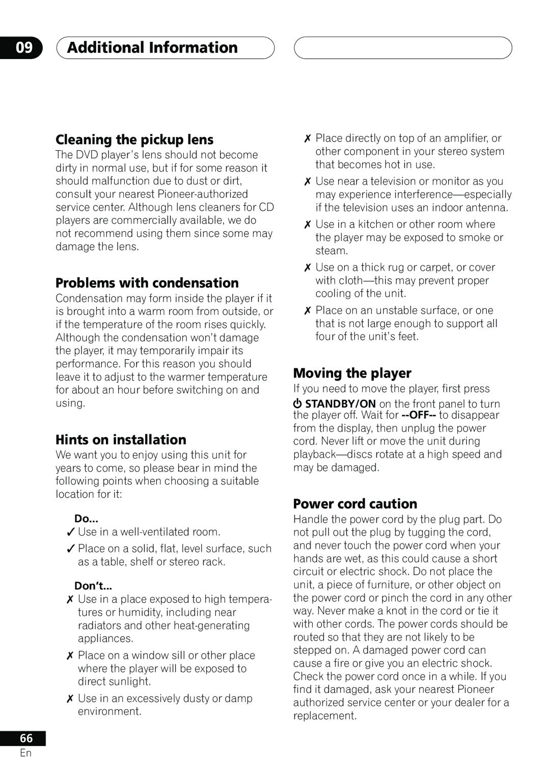 Pioneer DV-655A operating instructions Additional Information 