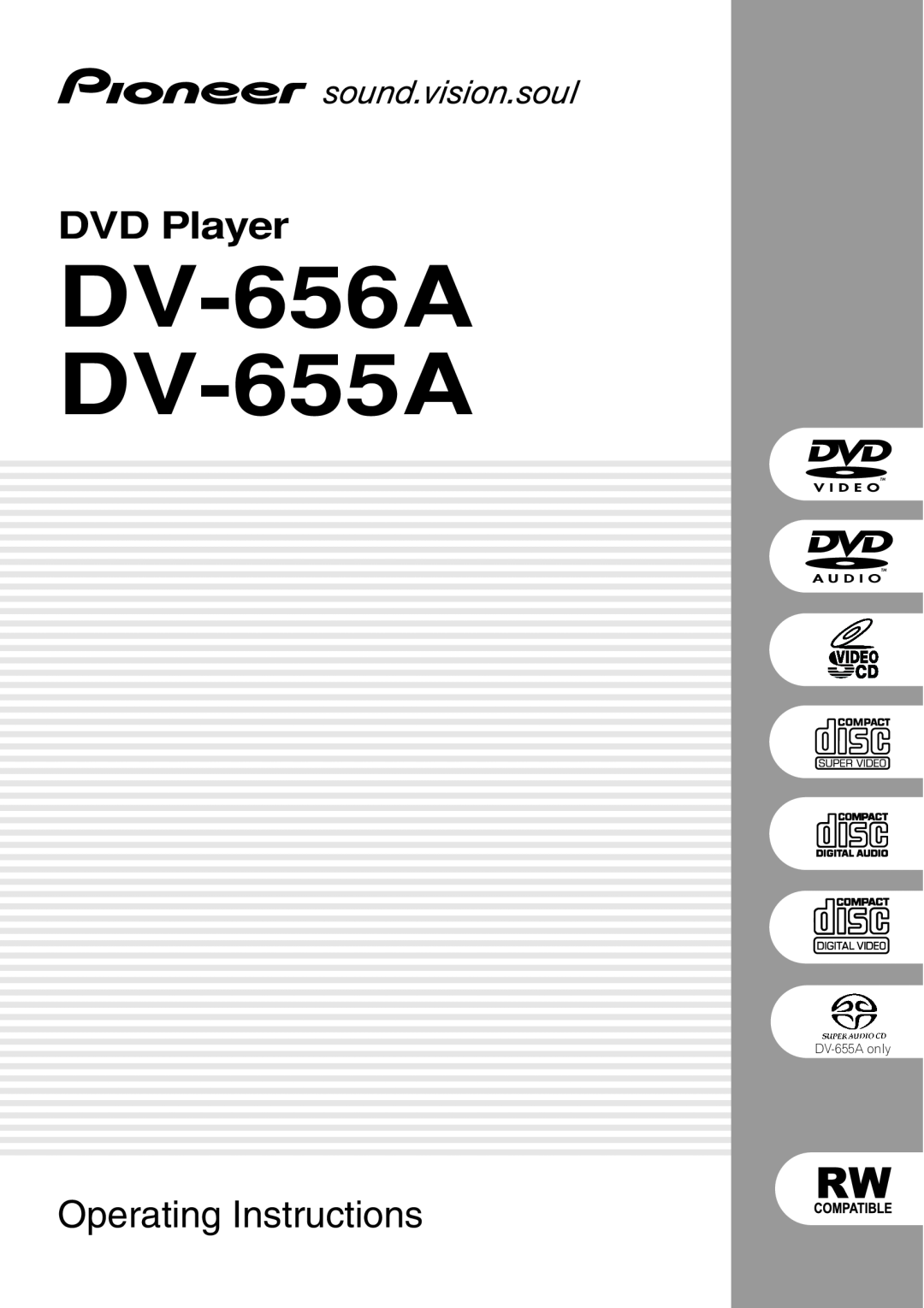Pioneer operating instructions DV-656A DV-655A, DVD Player, Operating Instructions 