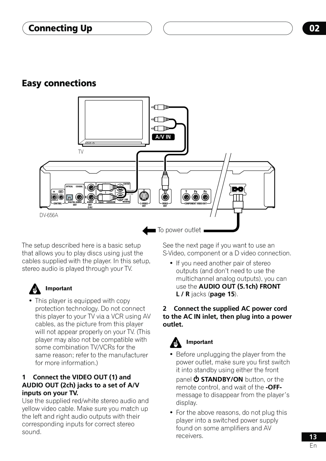 Pioneer 655A, DV-656A operating instructions Connecting Up Easy connections, A/V In 