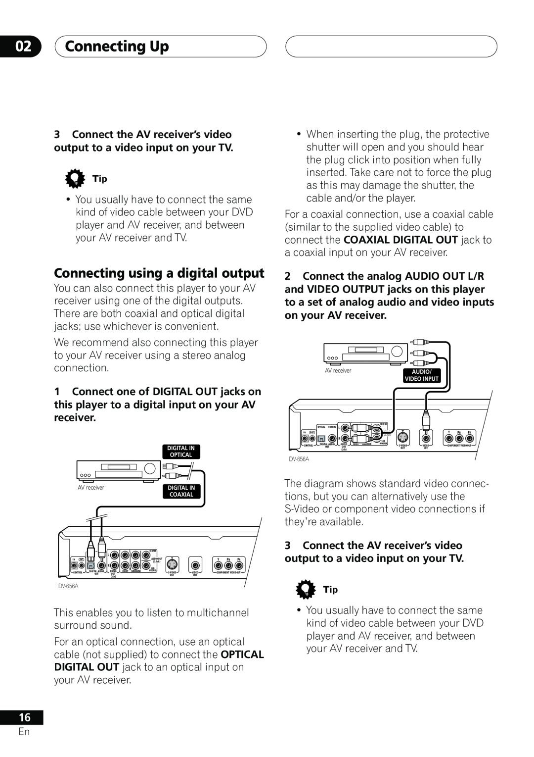 Pioneer DV-656A, 655A operating instructions Connecting Up, Connecting using a digital output 